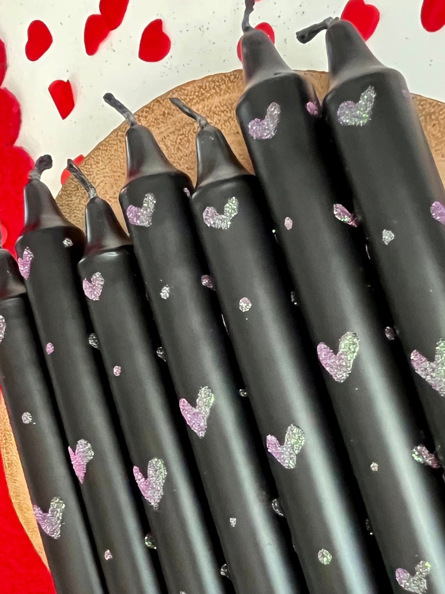 Dot Home Aroma Dip dye candles BLACK Dip Dye Taper Candle With HOLO PINK Glitter Heart
