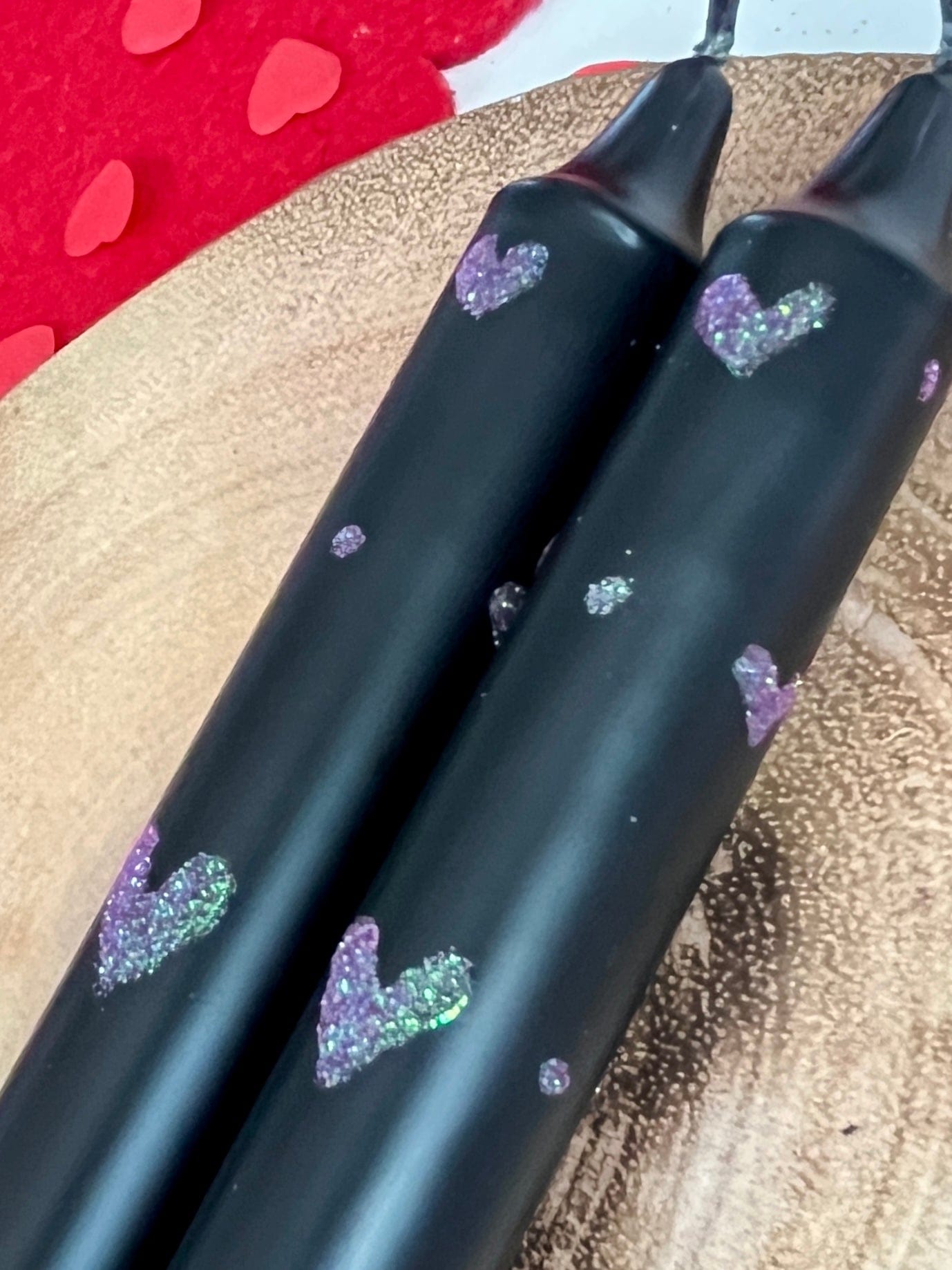 Dot Home Aroma Dip dye candles BLACK Dip Dye Taper Candle With HOLO PINK Glitter Heart