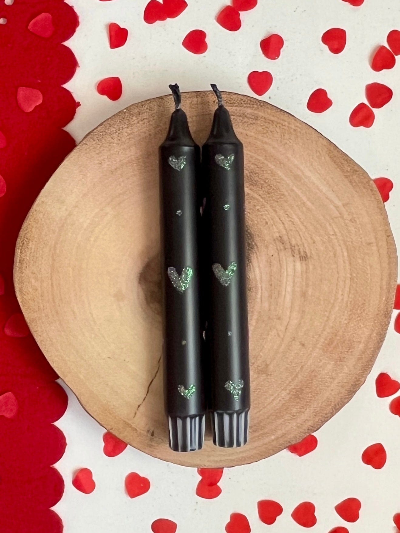 Dot Home Aroma Dip dye candles BLACK Dip Dye Taper Candle With HOLO PINK Glitter Heart