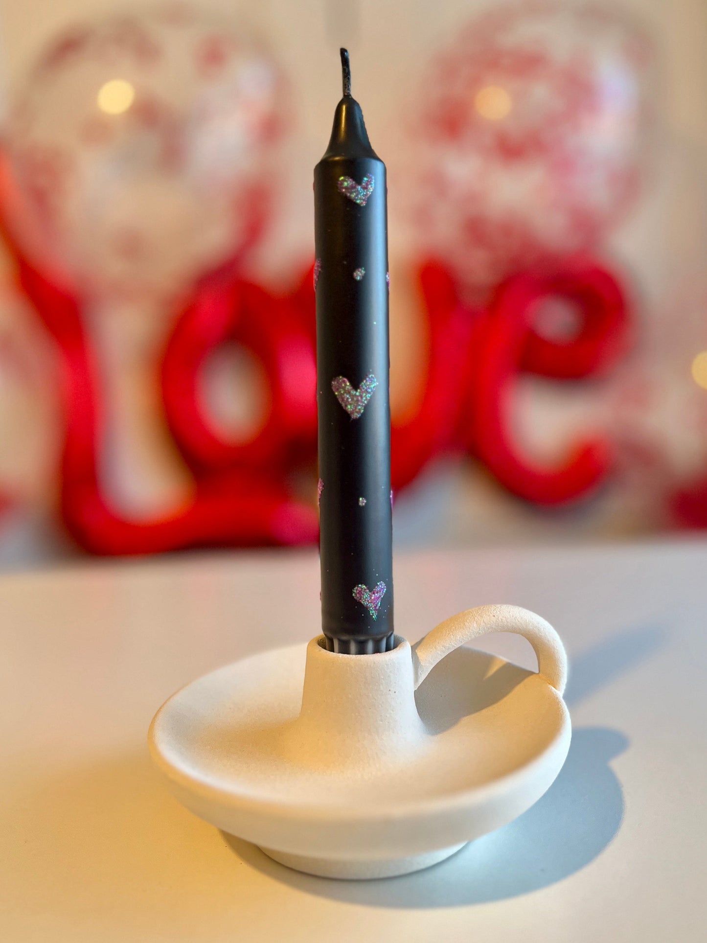 Dot Home Aroma Dip dye candles BLACK Dip Dye Taper Candle With HOLO PINK Glitter Heart