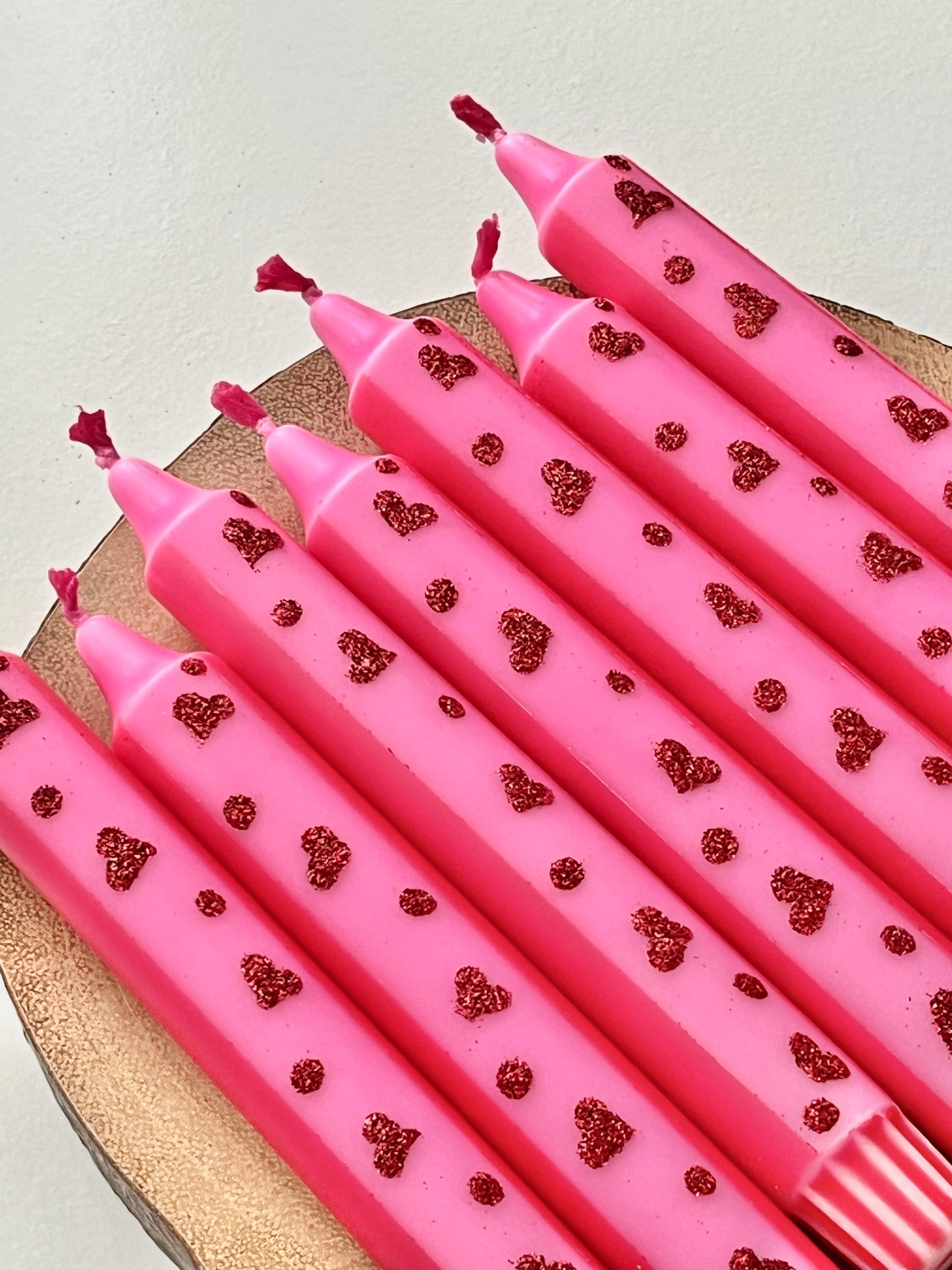 Dot Home Aroma Dip dye candles RED/PINK Dip Dye Taper Candle With Glitter Heart