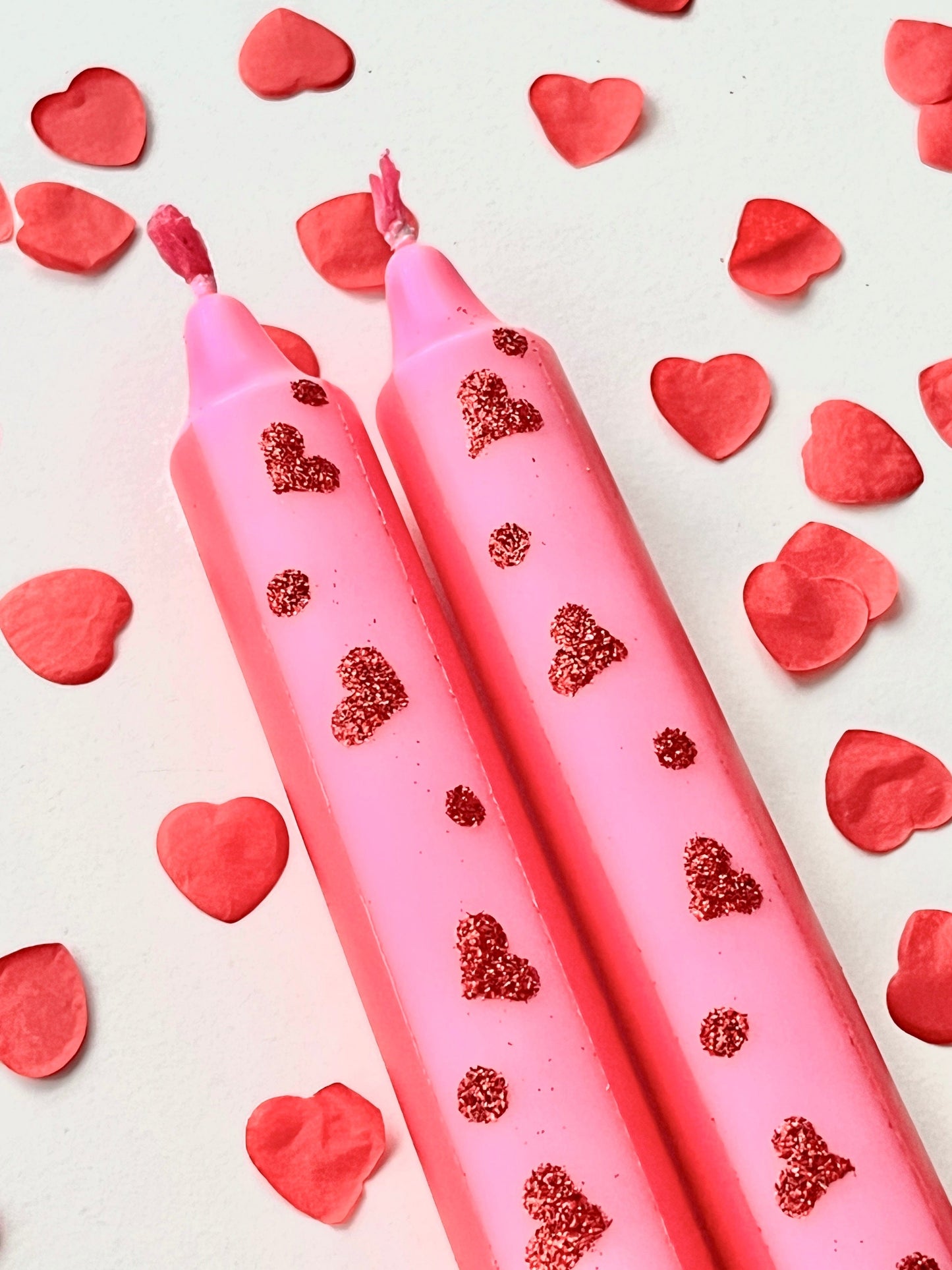 Dot Home Aroma Dip dye candles RED/PINK Dip Dye Taper Candle With Glitter Heart