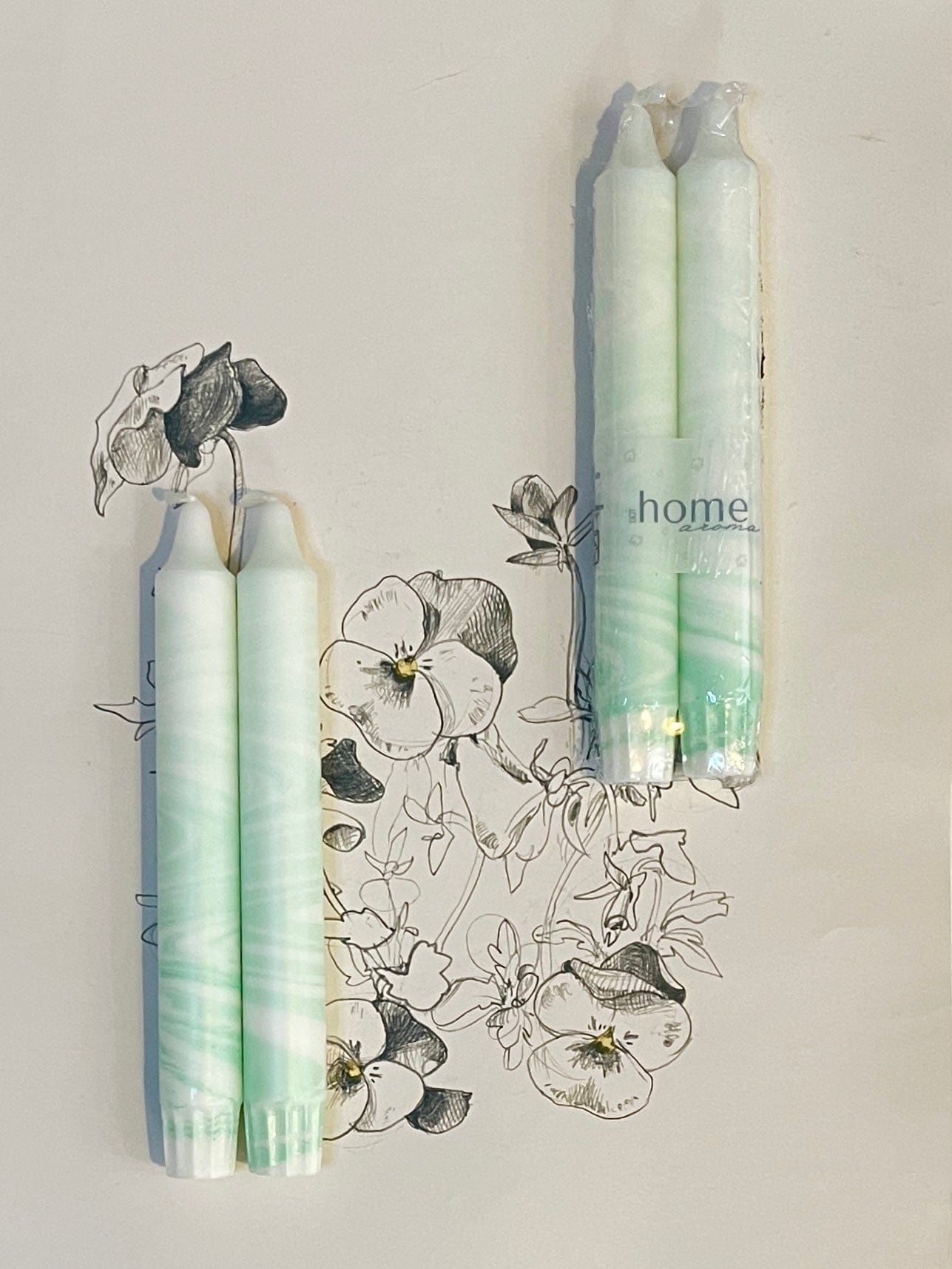 Dot Home Aroma Marble candles MINT CREAM -Marble Effect Taper Candles set of 2
