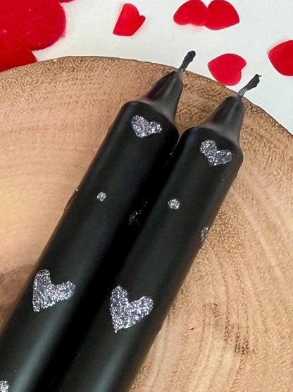 Dot Home Aroma Dip dye candles BLACK/SILVER Dip Dye Taper Candle With Glitter Heart