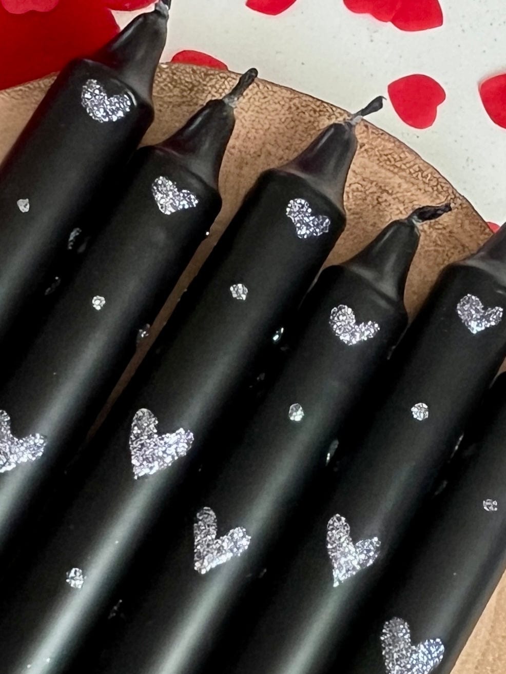 Dot Home Aroma Dip dye candles BLACK/SILVER Dip Dye Taper Candle With Glitter Heart