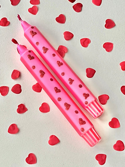 Dot Home Aroma Dip dye candles RED/PINK Dip Dye Taper Candle With Glitter Heart