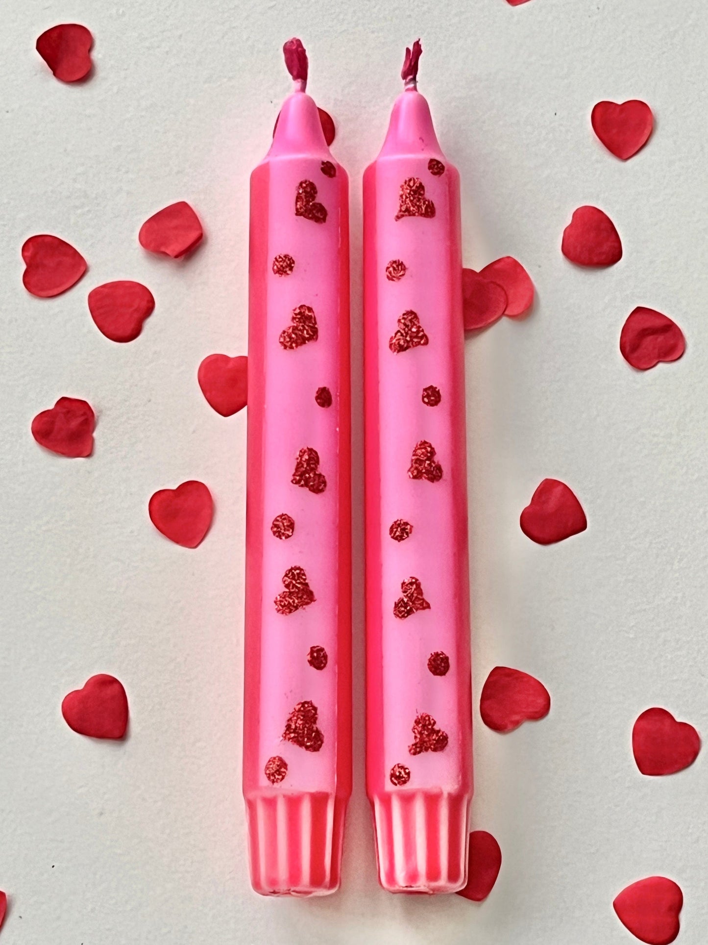 Dot Home Aroma Dip dye candles RED/PINK Dip Dye Taper Candle With Glitter Heart