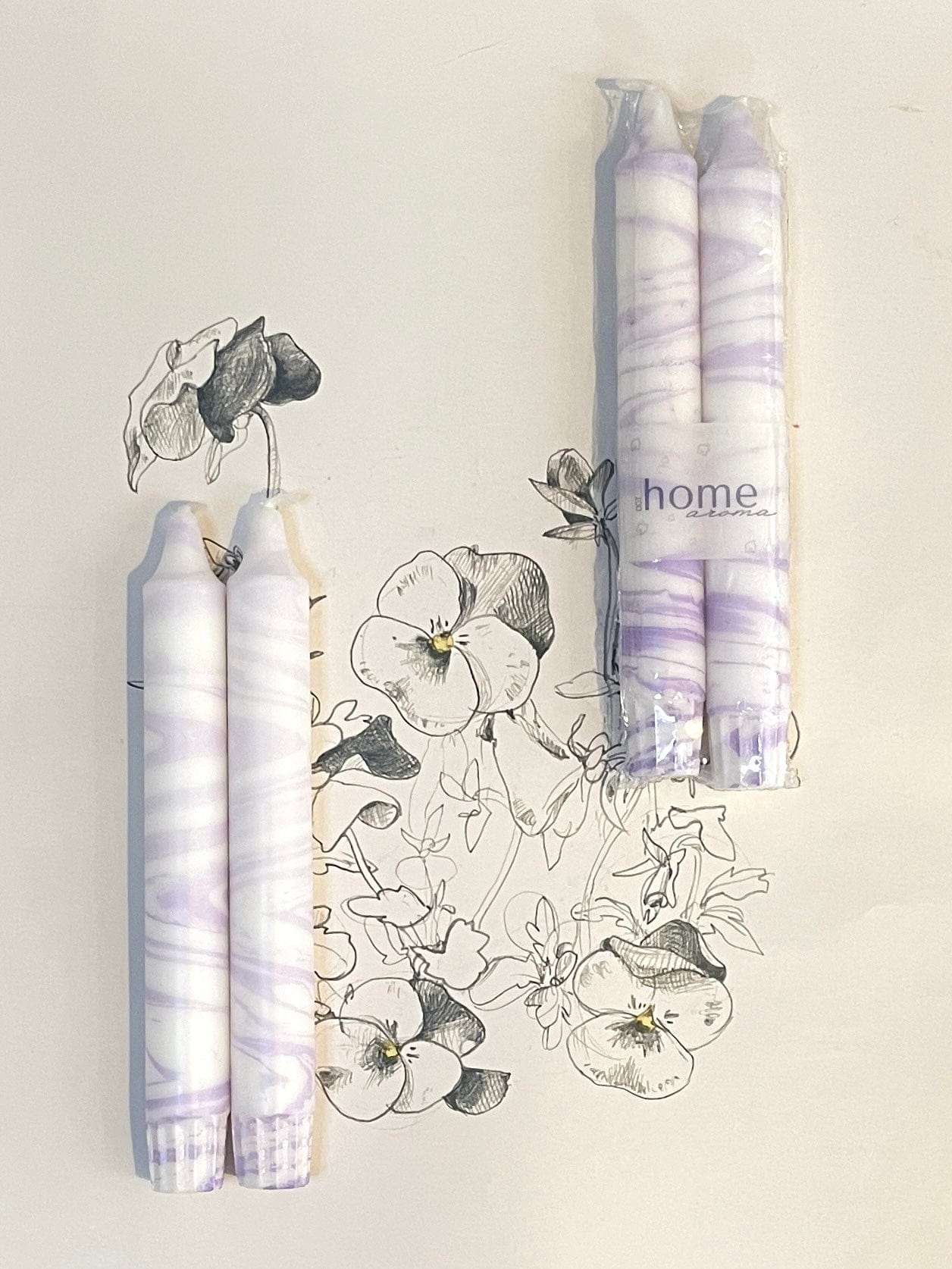 Dot Home Aroma Marble candles LILAC MIST - Marble Effect Taper Candles set of 2